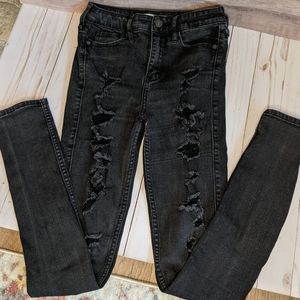 Charcoal black distressed abercrombie jeans